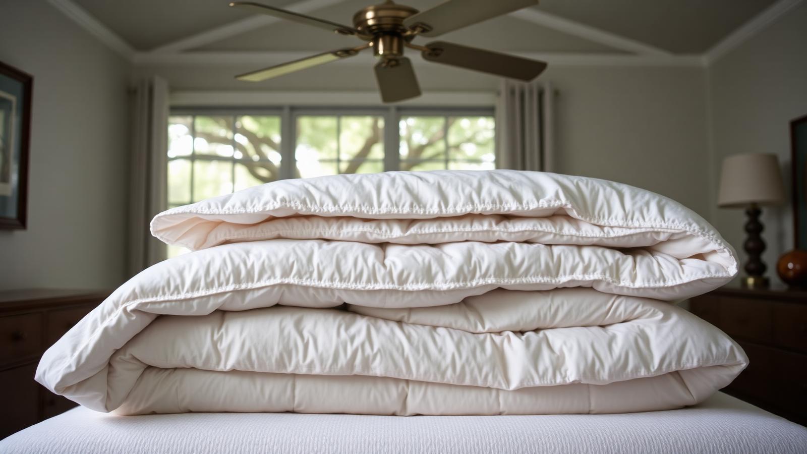Freshly washed comforter folded in the Lowcountry humidity