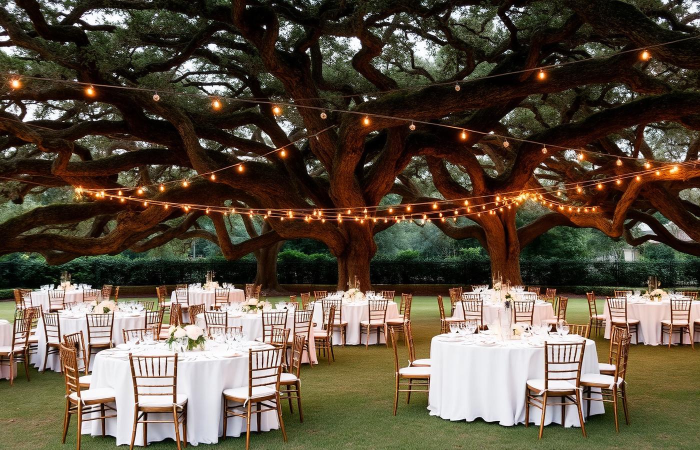 Reception hall set with white tablecloths and folded napkins — Hollywood, SC
