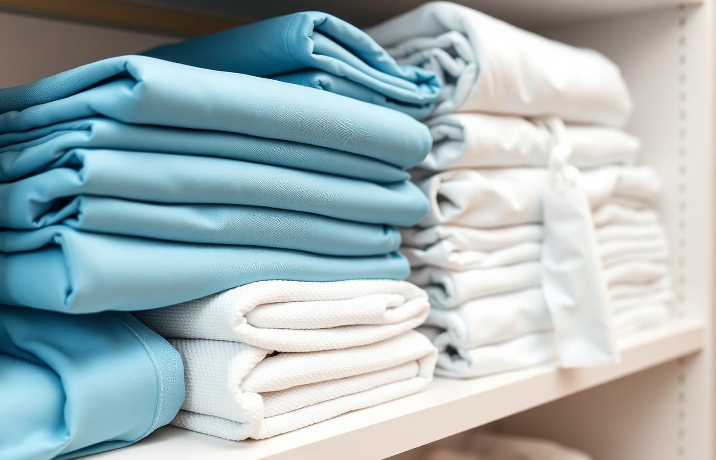 Sealed bags of laundered scrubs and lab coats ready for pickup — Hollywood, SC