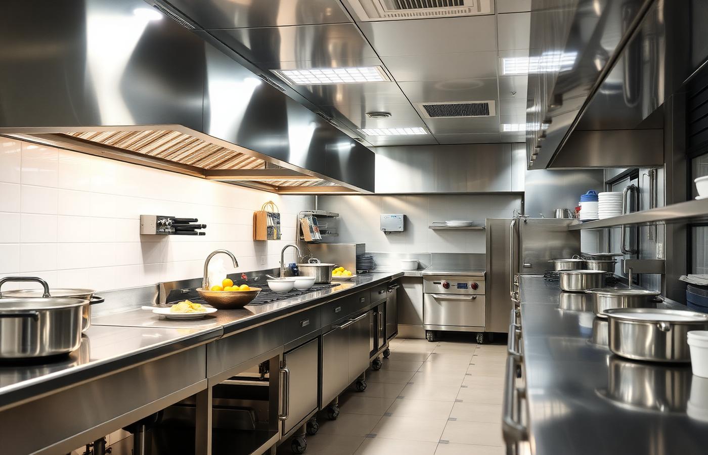 Restaurant kitchen line with chef coats and aprons in use — Hollywood, SC